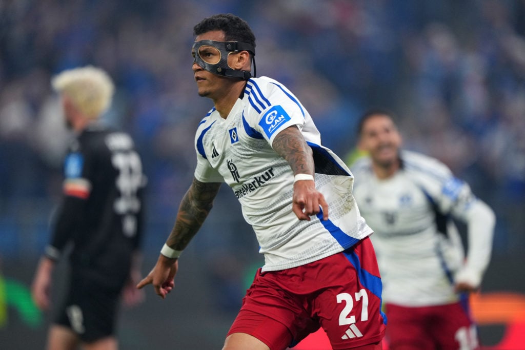 Davie Selke scoring for Hamburg ahead of their promotion win.