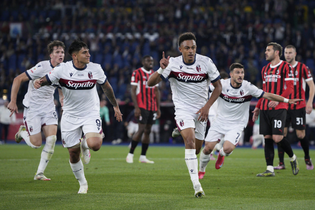 Dan Ndoye scores for Bologna vs AC Milan