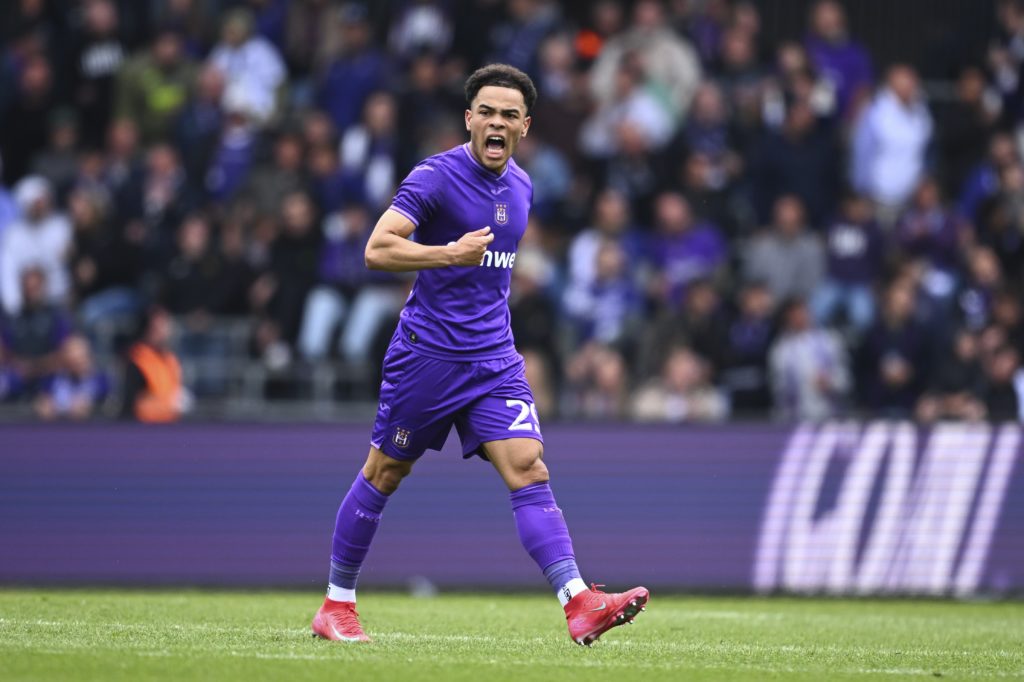 Mario Stroeykens celebrates a goal for Anderlecht.
