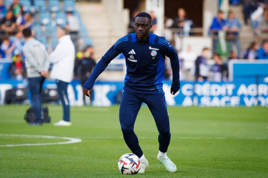 Habib Diarra warming up before RC Strasbourg Alsace v Le Havre AC.