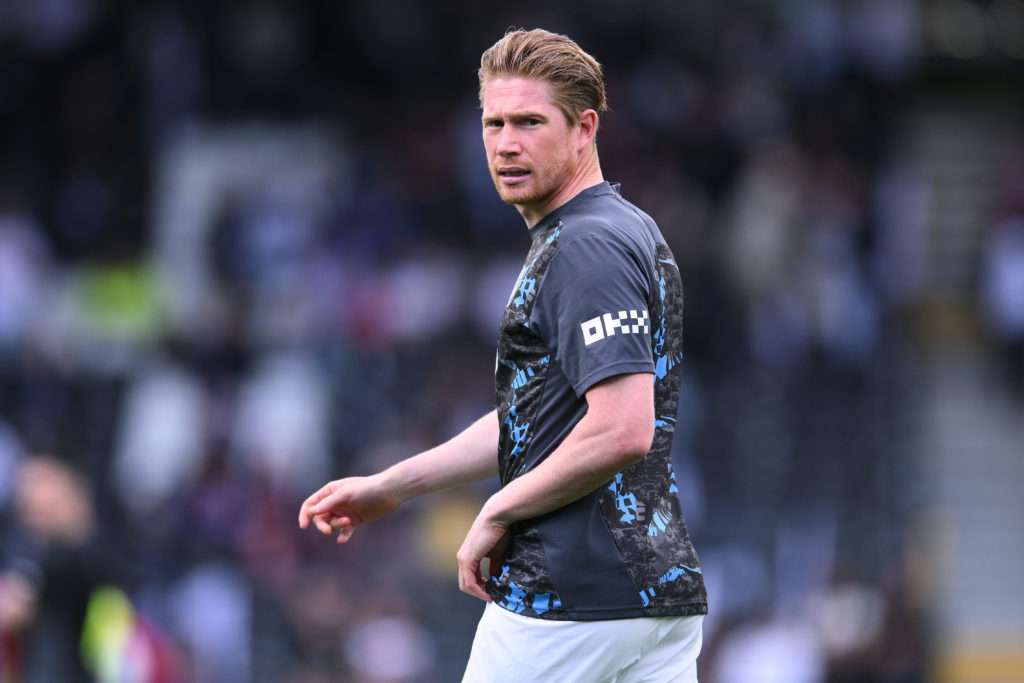 Kevin De Bruyne during Man City's warm-up ahead of Fulham clash.