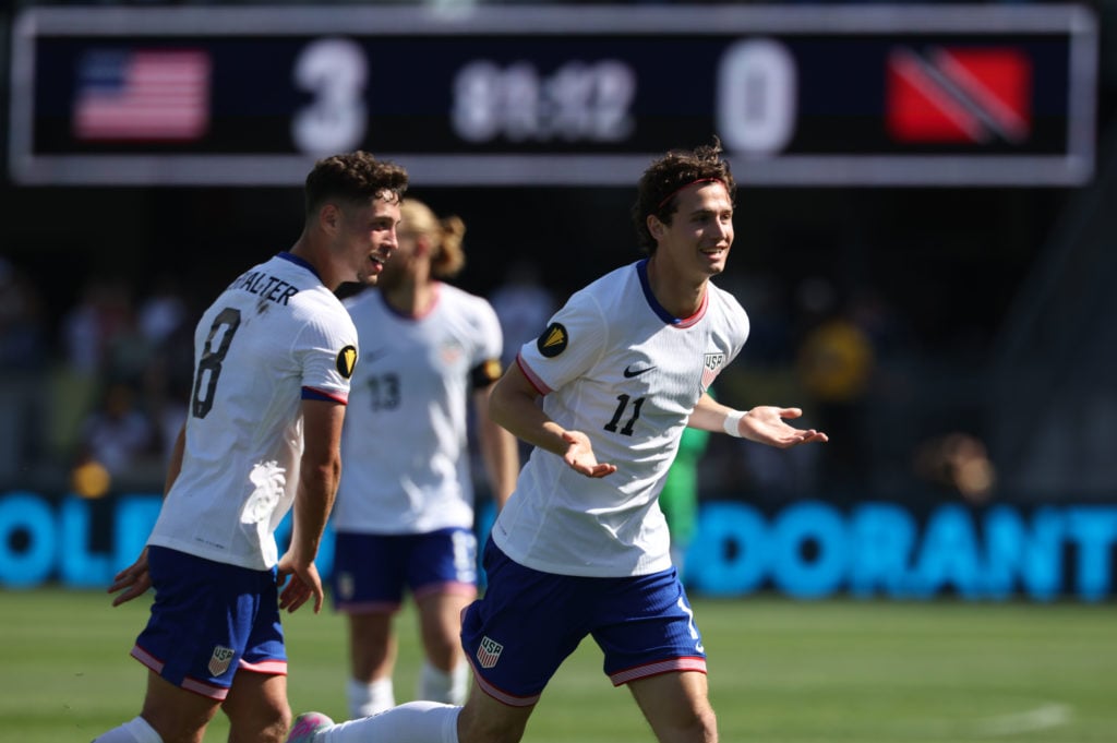 Brenden Aaronson scores for the United States against Trinidad & Tobago.