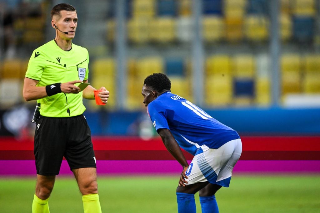 Willy Gnonto is sent off for Italy's U21 side.