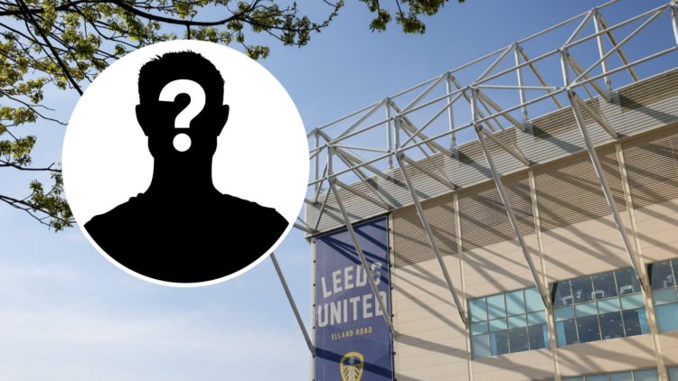 A general view of the outside of Leeds United's Elland Road stadium. Inset a picture of a mystery player.