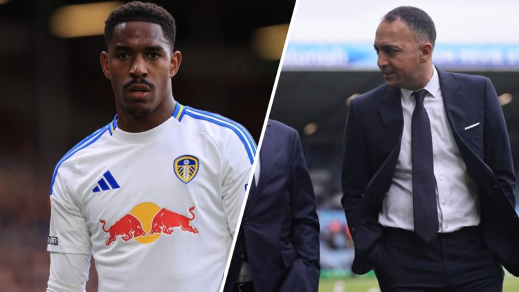 Junior Firpo of Leeds United with Chairman Paraag Marathe of Leeds