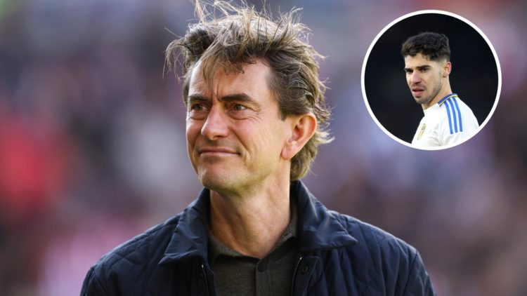 Image of former Brentford manager Thomas Frank. Inset, Tottenham loanee Manor Solomon at Leeds United.