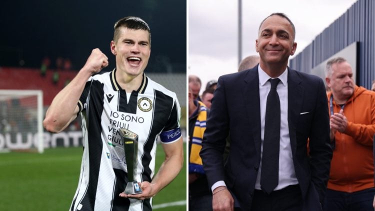 Jaka Bijol celebrates after an Udinese win and Paraag Marathe attending a Leeds game.