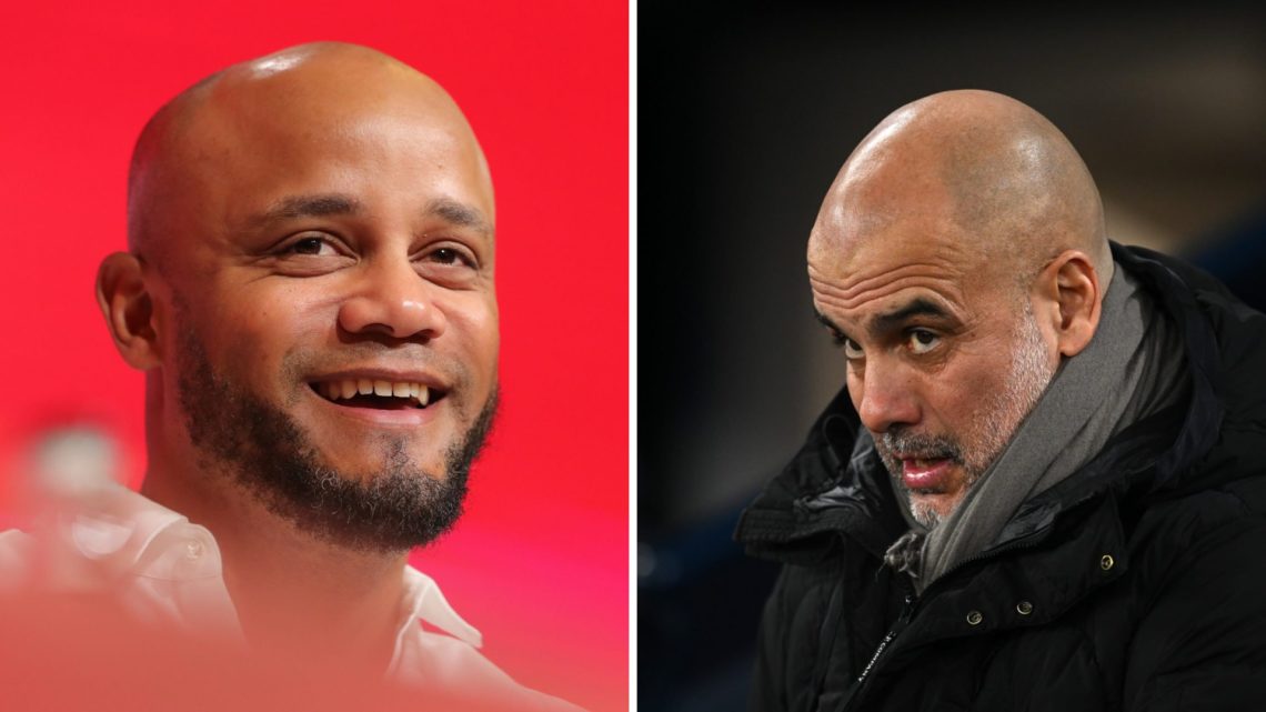 Vincent Kompany as Bayern manager and Pep Guardiola during a Man City game.