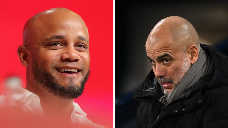 Vincent Kompany as Bayern manager and Pep Guardiola during a Man City game.