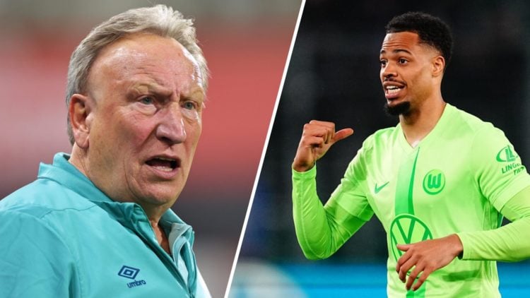 Split image of former Leeds United manager Neil Warnock and Lukas Nmecha playing for Wolfsburg in 2025.