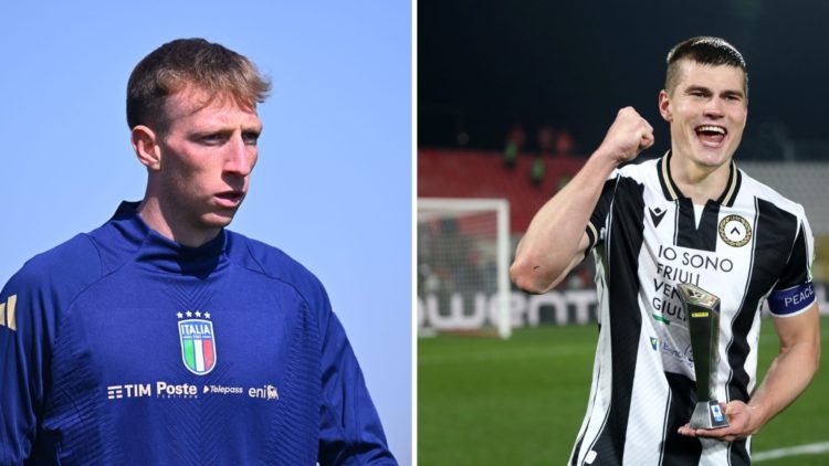 Nicolo Bertola with Italy's U21 side and Jaka Bijol celebrating with Udinese.