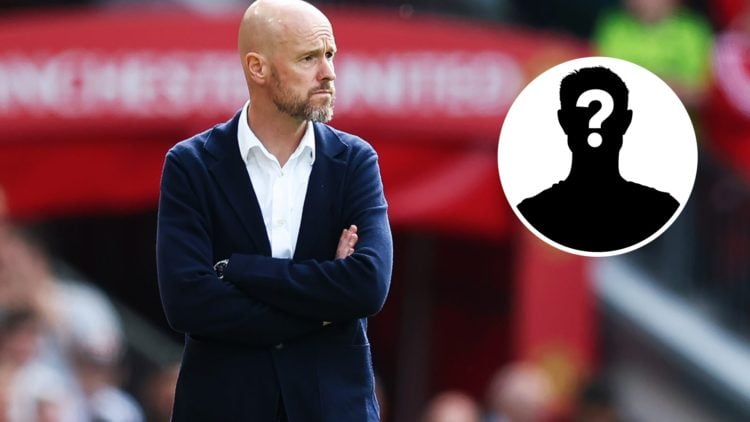 Former Man United and current bayer Leverkusen manager Erik ten Hag (left) with mystery player inset (right)