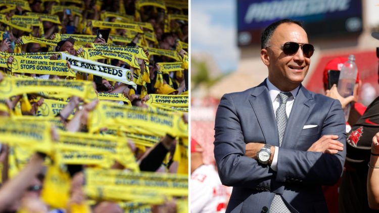 Split image of Leeds United fans in 2025 and Leeds United owner Paraag Marathe.
