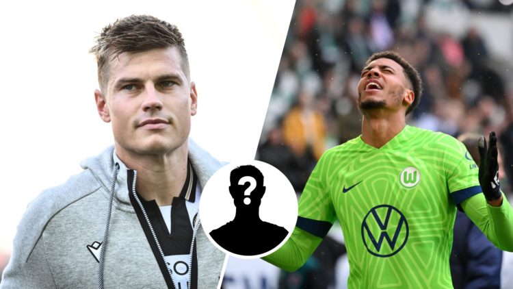 Lukas Nmecha after scoring for Wolfsburg and Jaka Bijol ahead of an Udinese game.