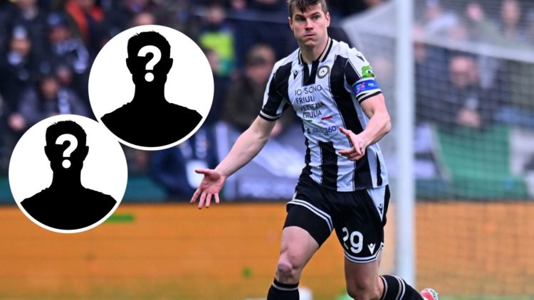Jaka Bijol of Udinese (right) and two mystery player insets