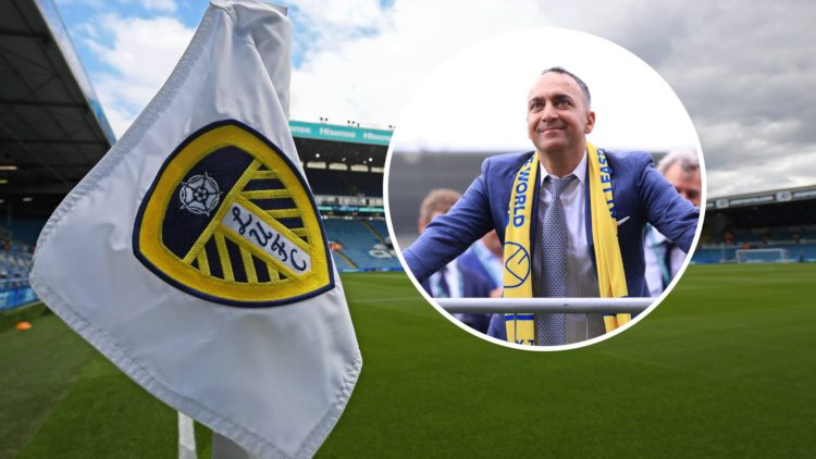 A general view of Leeds United's Elland Road stadium from the corner flag. Inset a picture of Leeds United chairman Paraag Marathe.