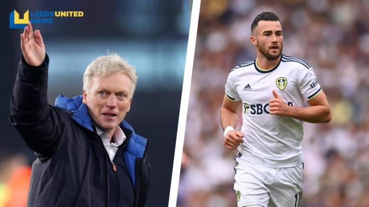 Split image of Everton manager David Moyes waving at the waves, and Jack Harrison during a game for Leeds United.