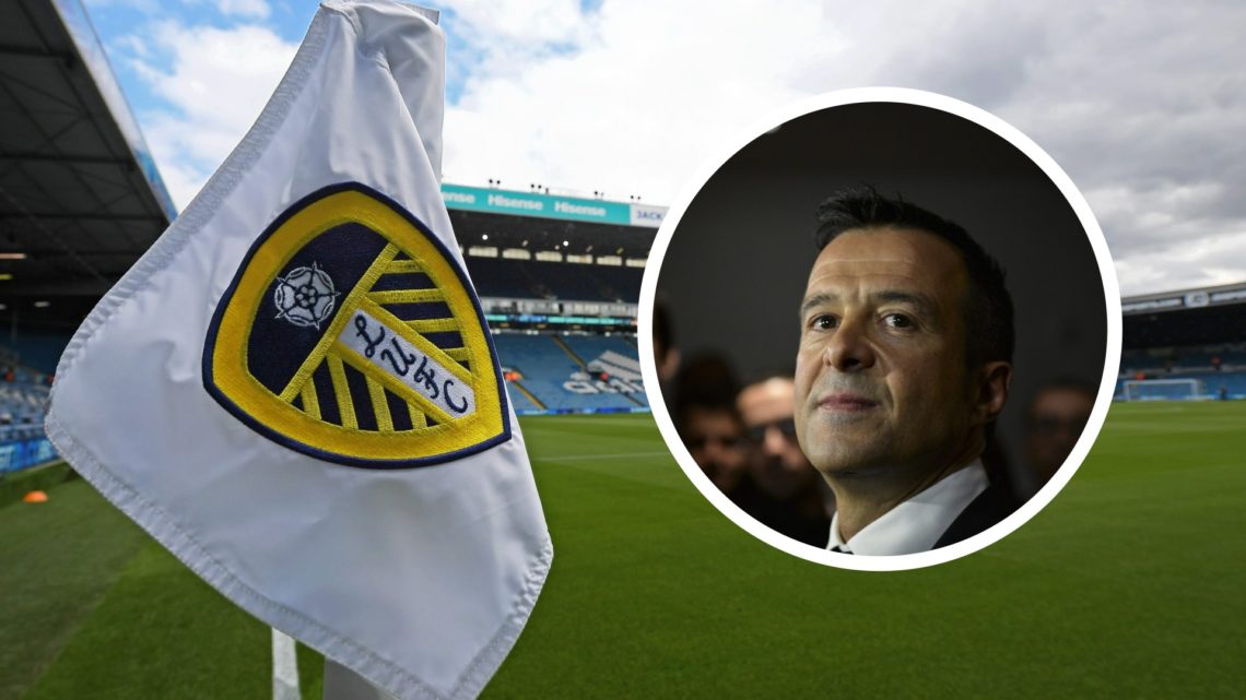 A general view of Leeds United's Elland Road stadium before a game. Inset a picture of a football agent Jorge Mendes.