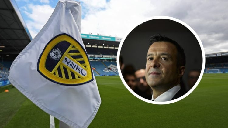 A general view of Leeds United's Elland Road stadium before a game. Inset a picture of a football agent Jorge Mendes.
