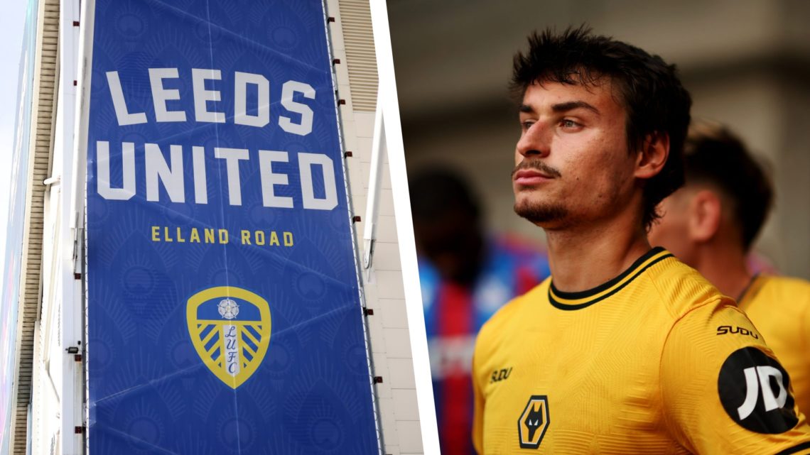 Split image Leeds United's Elland Road Stadium, and Hugo Bueno before a friendly match for Wolves against Crystal Palace.