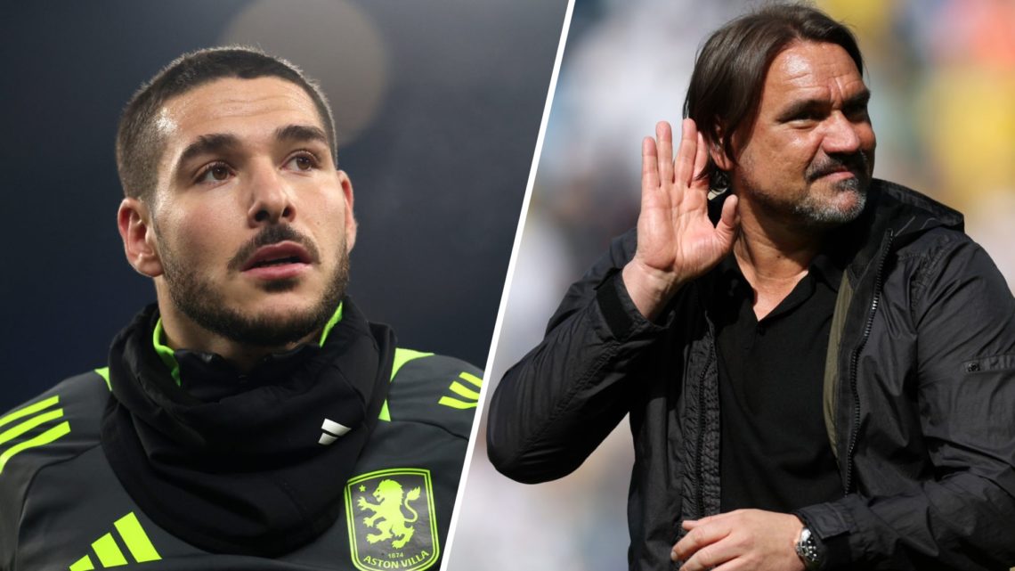 Aston Villa's Emi Buendia (left) and Leeds United manager Daniel Farke (right)