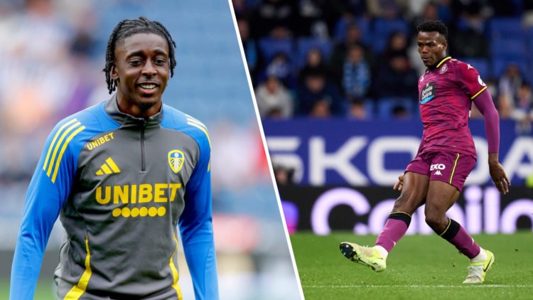 James Debayo ahead of a Leeds game and Juma Bah in action for Real Valladolid.