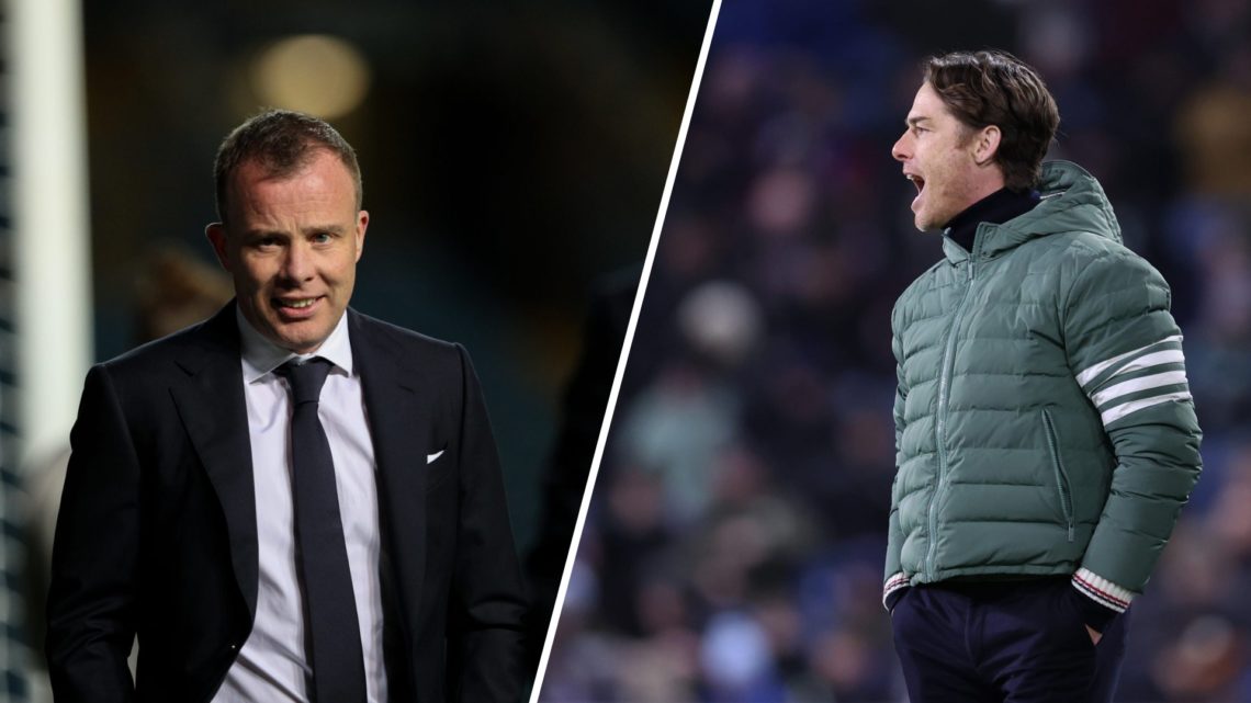 Angus Kinnear ahead of a Leeds game and Scott Parker during a Burnley match.