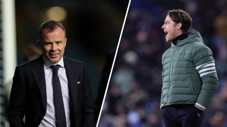 Angus Kinnear ahead of a Leeds game and Scott Parker during a Burnley match.