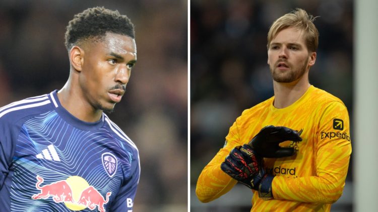 Junior Firpo and Caoimhin Kelleher in action for Leeds United and Liverpool.