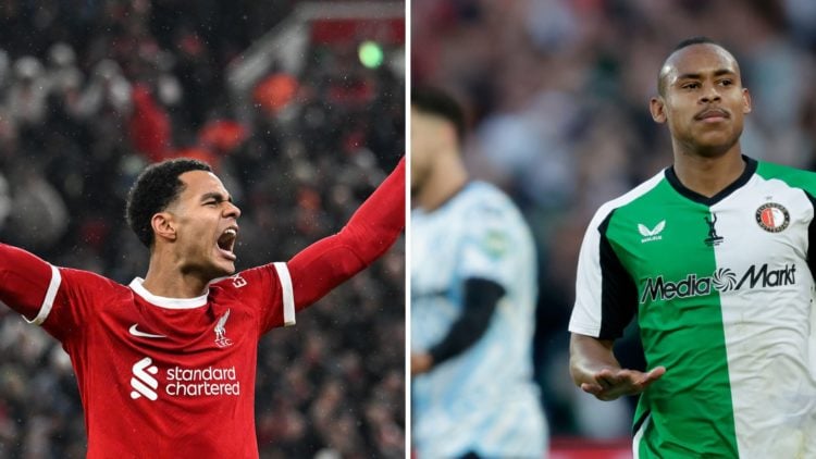 Cody Gakpo in action for Liverpool and Igor Paixao playing for Feyenoord.