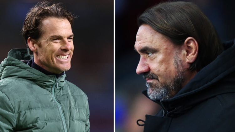 Split image of Burnley manager Scott Parker and Leeds United manager Daniel Farke in 2025.