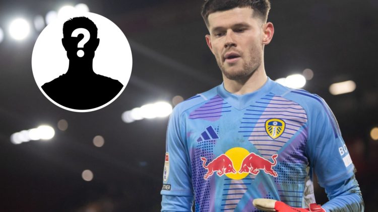 Leeds United goalkeeper Illan Meslier in 2025. Inset, LUN Mystery player icon.