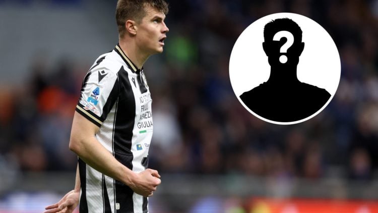 Udinese centre-back Jaka Bijol (left) and mystery player inset (right)