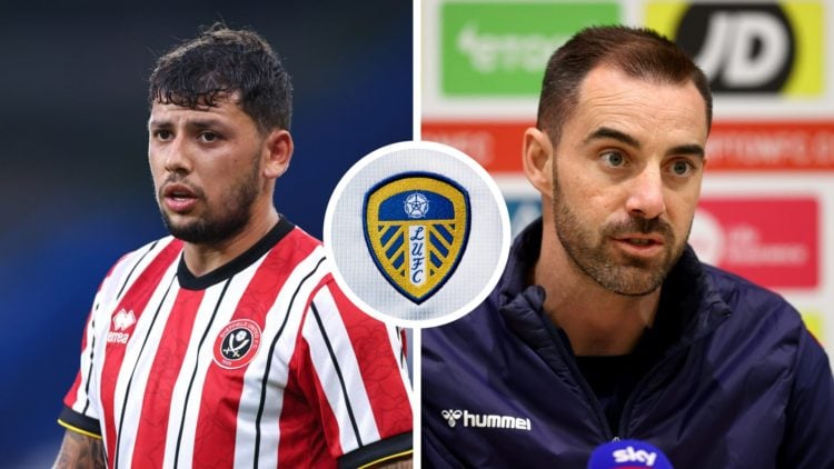 Split image of Sheffield United midfielder Gustavo Hamer during a game, and Southampton manager Ruben Selles during a press conference. Inset a pic...