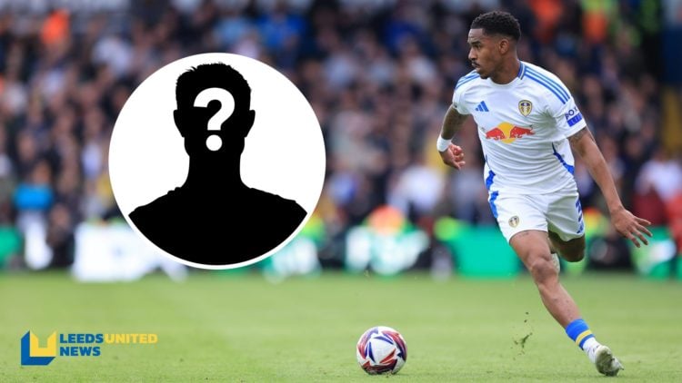 Leeds United player Junior Firpo during a Championship match. Inset a picture of a mystery player.