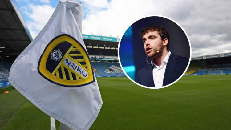 A general image of Leeds United's Elland Road stadium. Inset a picture of journalist Fabrizio Romano.