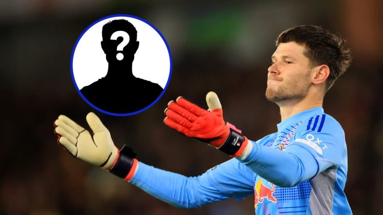 Leeds United goalkeeper Illan Meslier (right) and a Mystery player inset (left)