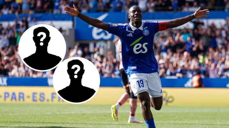Habib Diarra of RC Strasbourg (right) and two mystery player insets (left)
