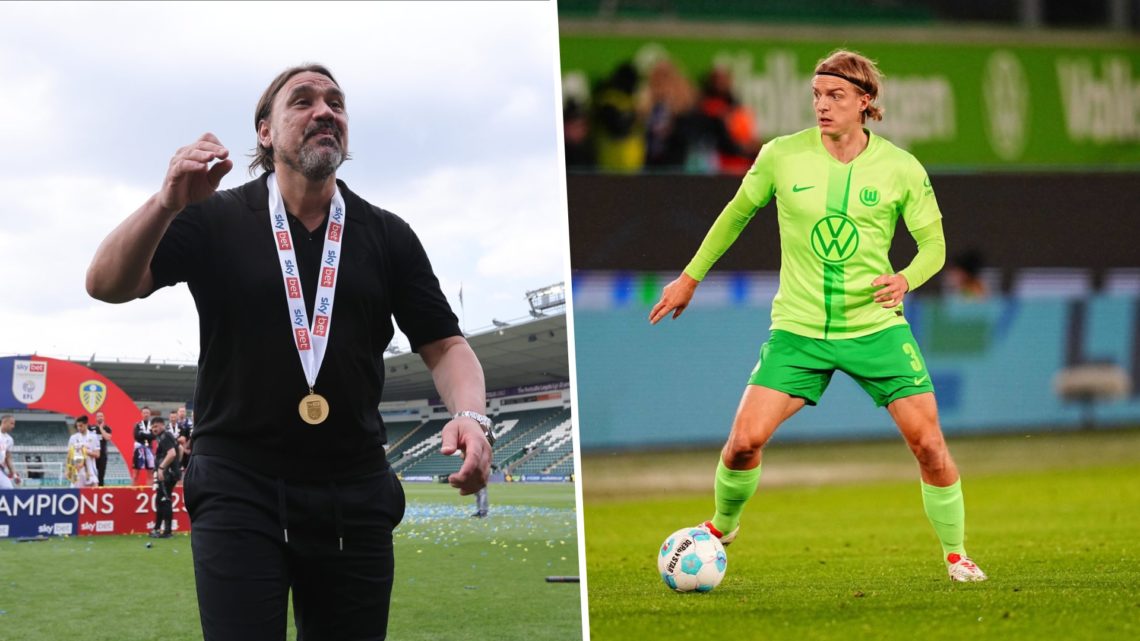 Daniel Farke celebrates Leeds' promotion and Sebastiaan Bornauw in action for Wolfsburg.