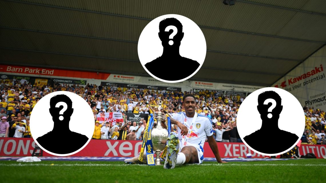 Junior Firpo poses with the Championship title after Leeds beat Plymouth.