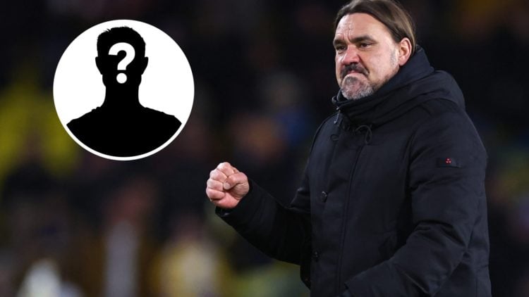 Leeds United manager Daniel Farke (right) and mystery player logo inset (left)