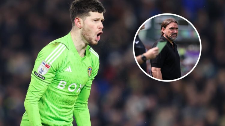 Leeds United goalkeeper Illan Meslier (left) and Leeds manager Daniel Farke (right)