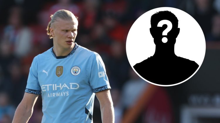 Manchester City striker Erling Haaland in 2025. Inset, LUN Mystery Player icon.