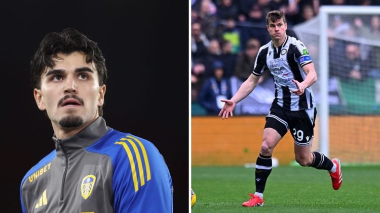 Pascal Struijk looks on ahead of a Leeds game and Jaka Bijol in action for Udinese.