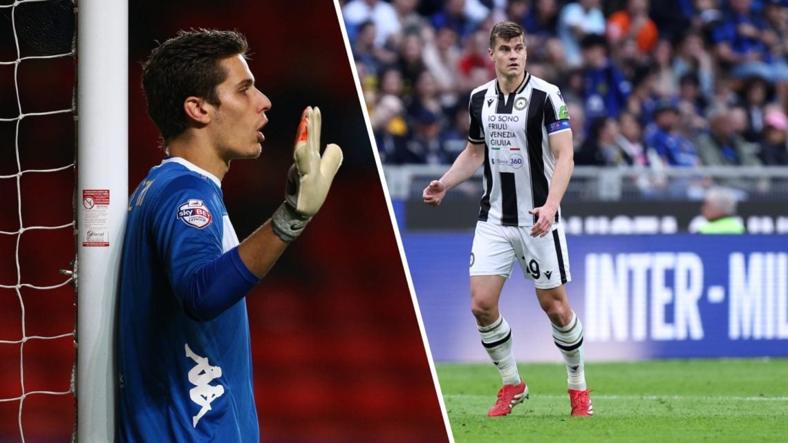 Marco Silvestri during his Leeds United days and Jaka Bijol in action for Udinese.