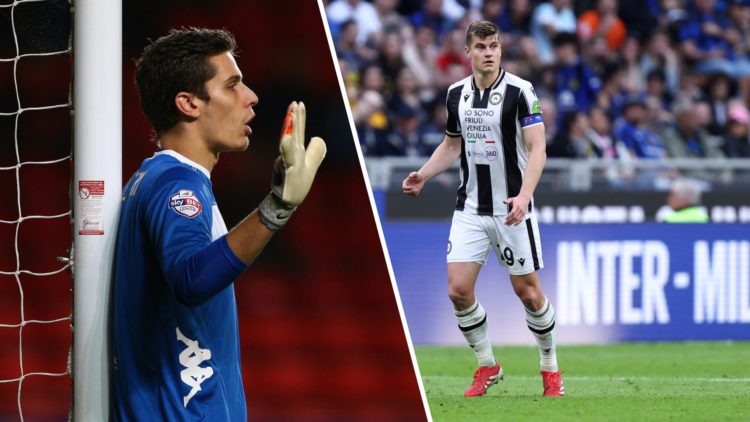 Marco Silvestri during his Leeds United days and Jaka Bijol in action for Udinese.