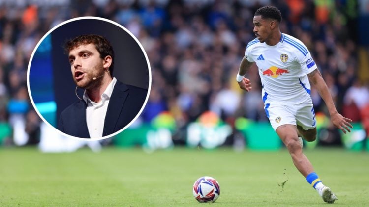 Transfer expert Fabrizio Romano inset (left) and Leeds United left-back Junior Firpo (right)