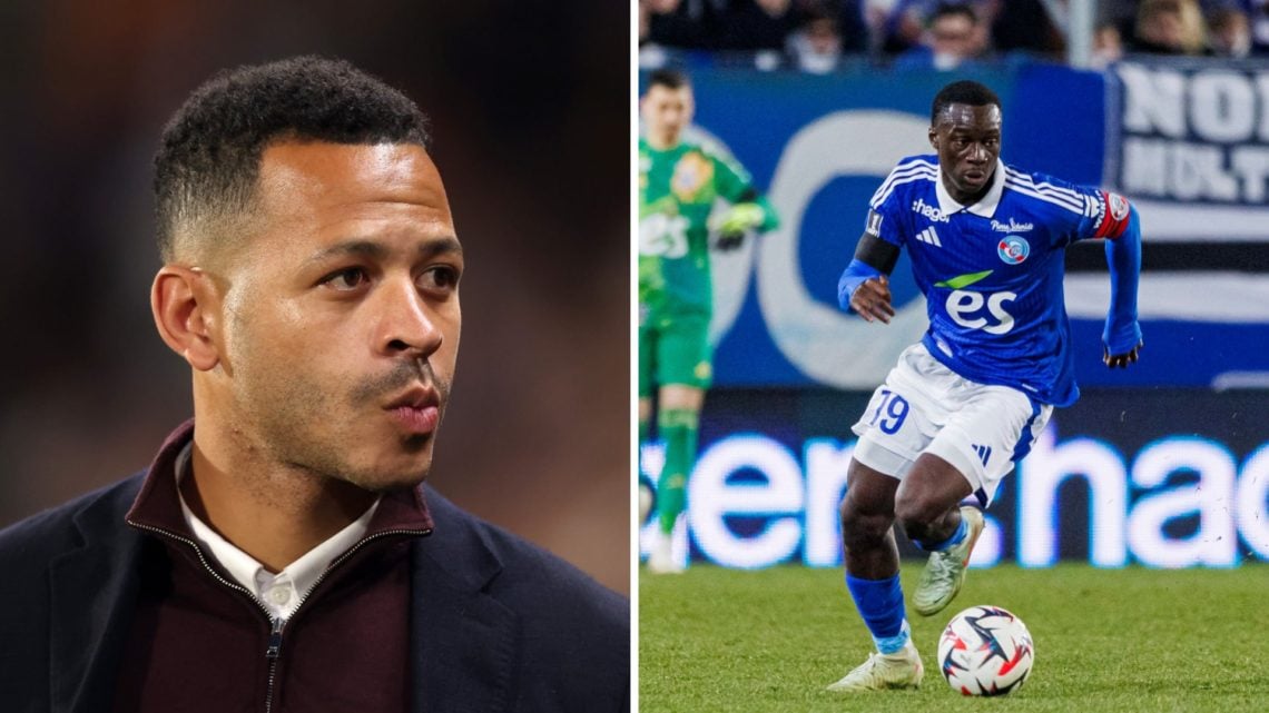 Liam Rosenior looks on during as manager and Habib Diarra in action for Strasbourg.