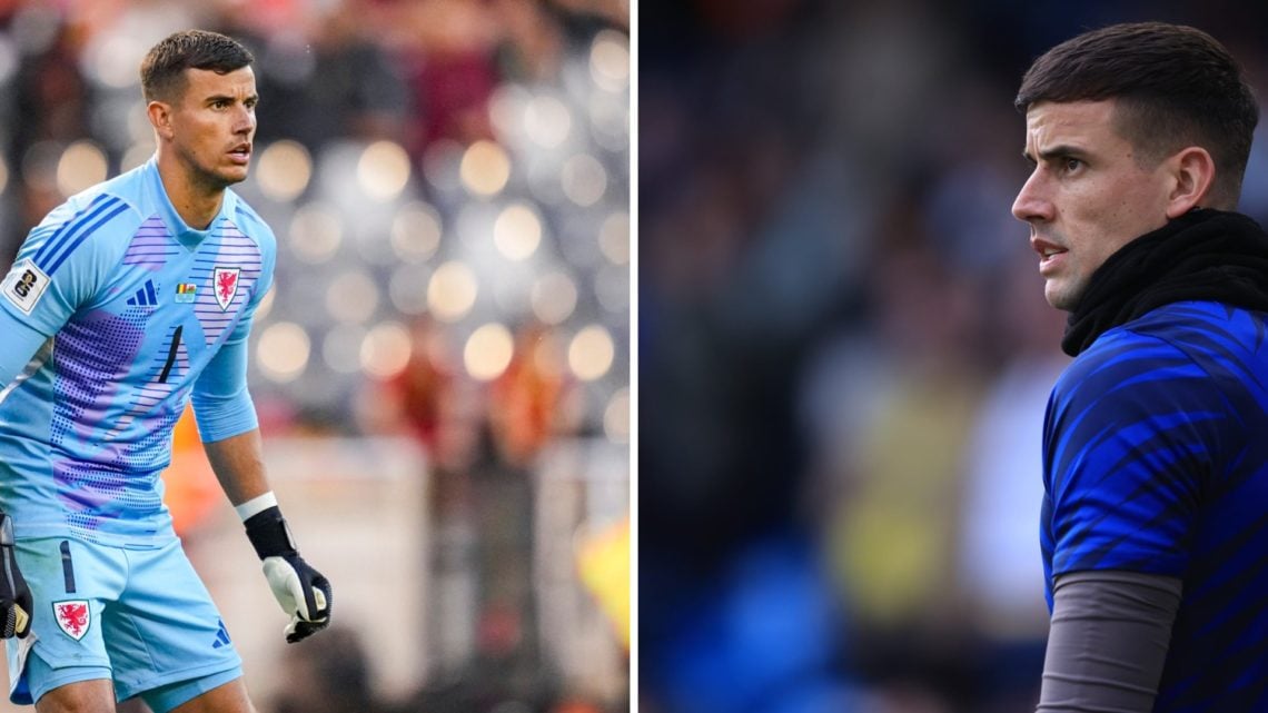 Karl Darlow in action for Wales on Monday night against Belgium, and before a Leeds game.