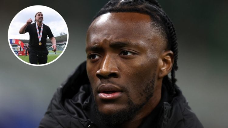 Tammy Abraham, on loan with AC Milan during the 24/25 season. Inset, Leeds United manager Daniel Farke.